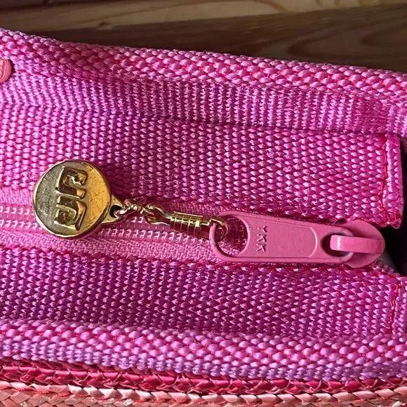 Hot Pink Woven Straw Tote Wood Handles Resort Bag Made in Italy NWOT Piergiorgio - Picture 7 of 16